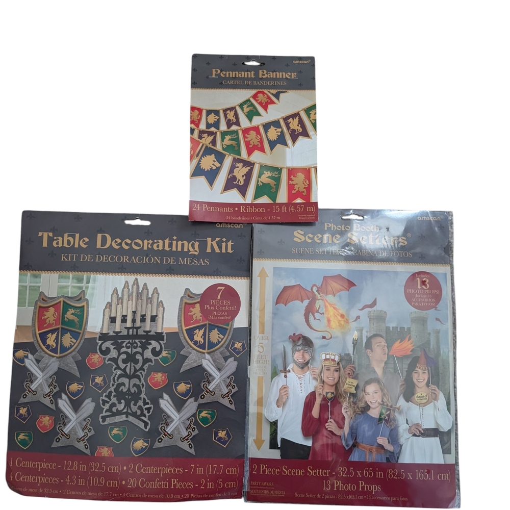 New 3Pc Medieval Party Decoration Set - Red, Gold, Black